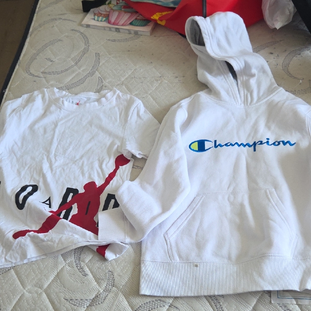 Champion White Kids Hoodie with Blue & Yellow Logo